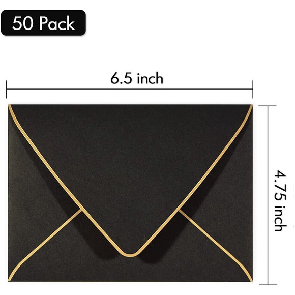 50 Pack A6 Black Invitation 4x6 Envelopes - Self Seal, V flap, 6.5 x 4.75 Black - Picture 2 of 6